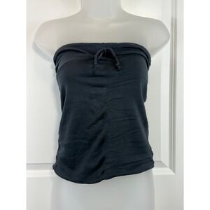 NWT Grey State Blackwash Cotton Small Strapless Drawstring Tube Top Womens S